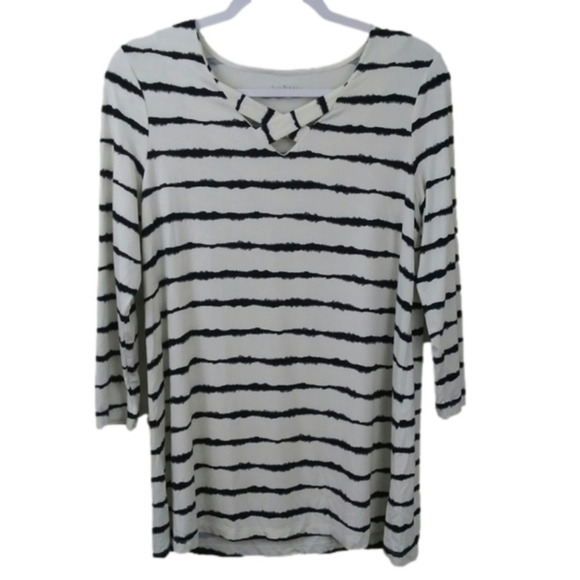 𝅺KIM Rogers 3/4 Sleeve Striped Rayon Tunic Top - Picture 1 of 8